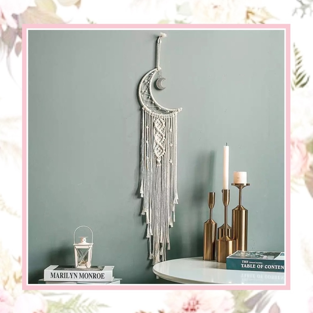 🌸 MOON MACRAME TASSEL DECOR WALL HANG ROPE BOHO FRINGE HOME BEDROOM CROCHET